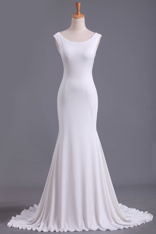 2024 White Scoop Mermaid/Trumpet Wedding Dresses Spandex Court Train