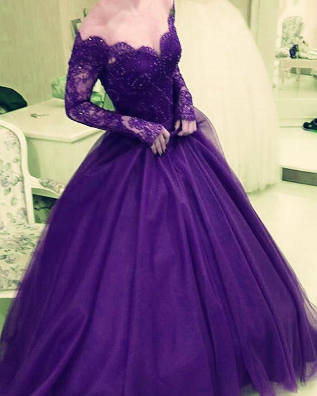 Elegant Tulle Quinceanera Dresses Ball Gowns Lace Long Sleeves