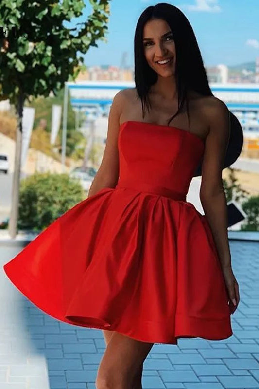 Charming Red Strapless A Line Short Homecoming Dresses