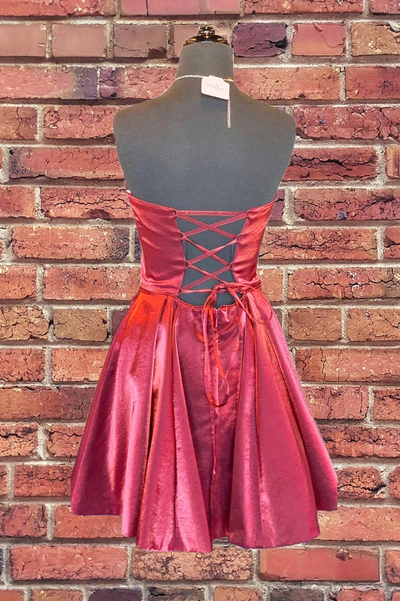 Straight Across Burgundy Short Homecoming Dresses