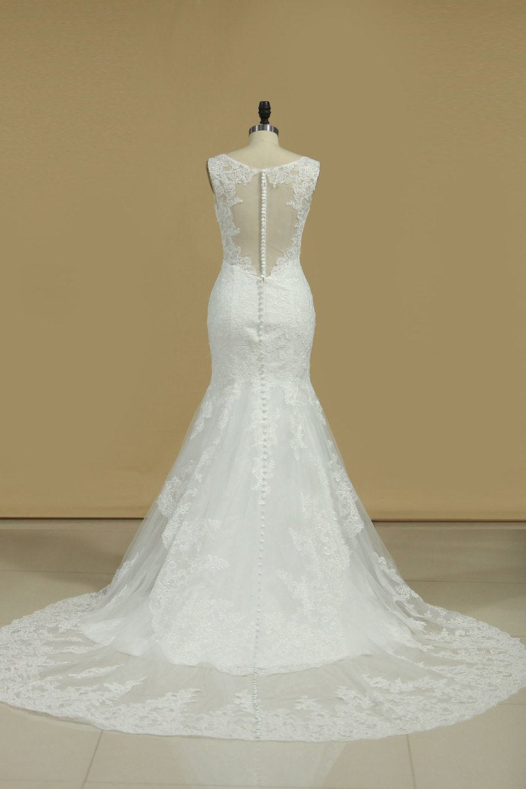 2024 New Arrival V Neck Wedding Dresses Mermaid With Applique Tulle