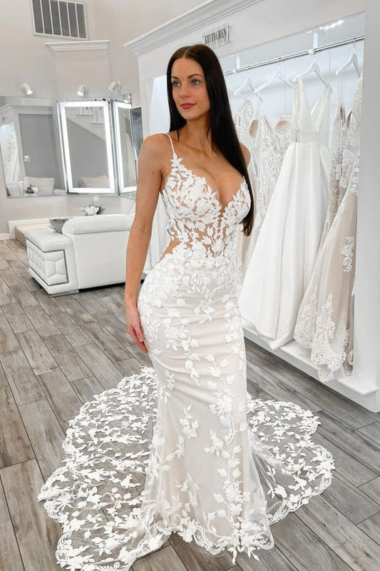 Chic Sweetheart Lace Mermaid Long Wedding Dresses