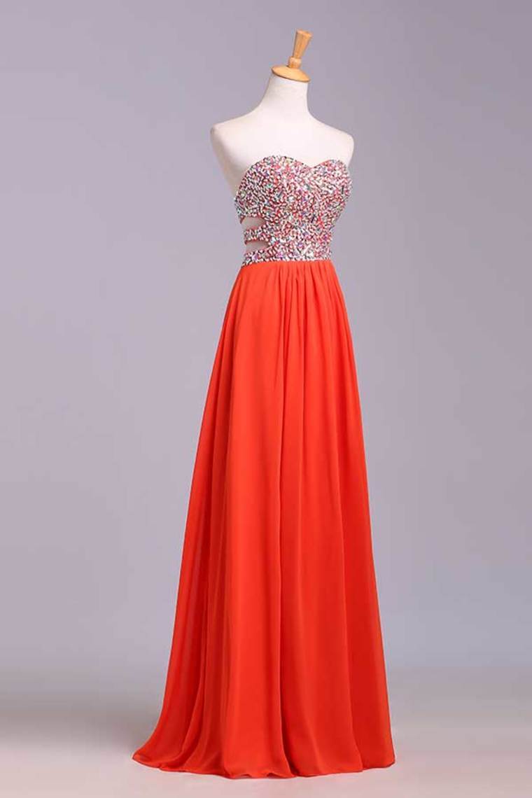 2024 Prom Dresses A-Line Sweetheart Chiffon Floor Length With Beading/Sequins