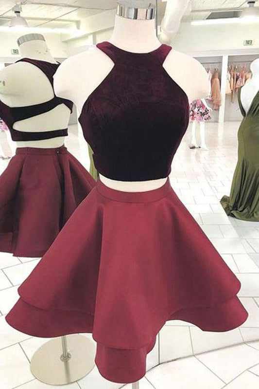 Cute Burgundy Short Dress Burgundy Homecoming Dresses Carley Two Pieces CD1021