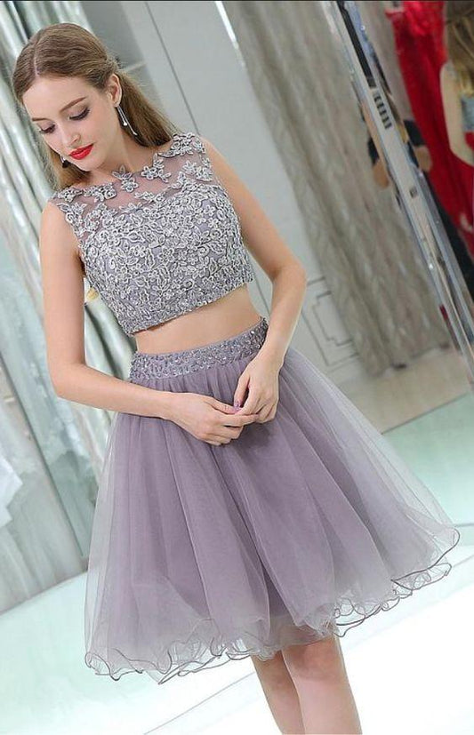 Gray Theresa Homecoming Dresses Two Pieces Lace CD1291