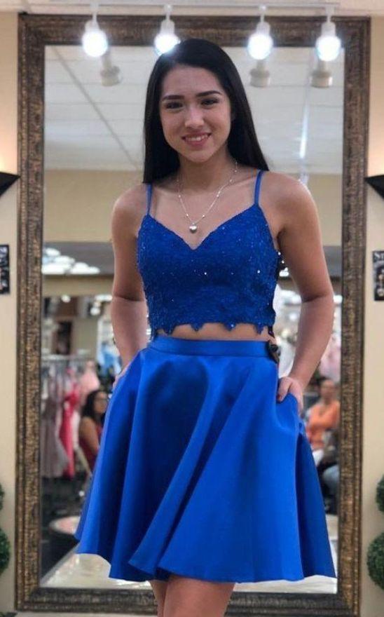 Short Homecoming Dresses Dayami Two Pieces Royal Blue CD13238