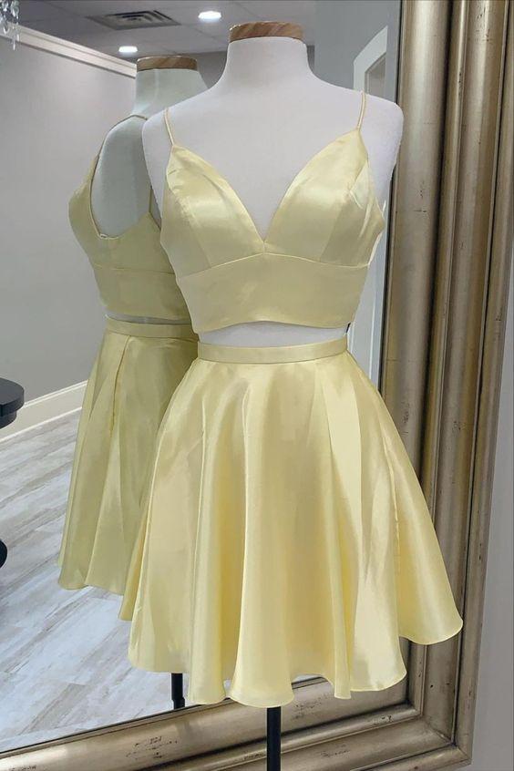 Yellow Two Piece Short Alison Homecoming Dresses CD16272