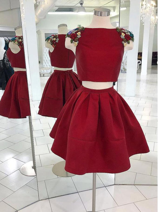 A-Line Short Homecoming Dresses Mallory Two Pieces Dresses With Beading Burgundy CD1879