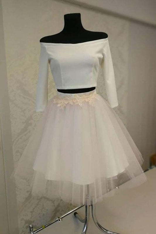 White Homecoming Dresses Two Pieces Genevieve Short Dress Tulle CD2029