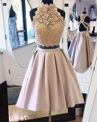 Crop Skirt Lace Satin Homecoming Dresses Amiyah Two Piece CD22303