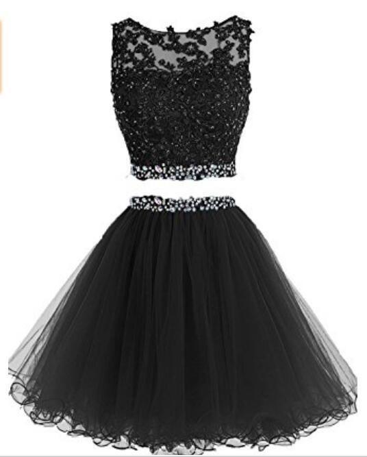 Short Beaded Party Homecoming Dresses Two Pieces Aspen Dresses Tulle Applique CD2255