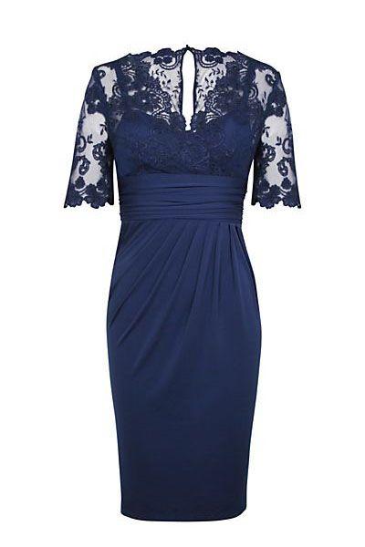 Eleagnt Short Homecoming Dresses Laila Sleeves Empire Navy Blue Short Mother Of The Bride DF23434