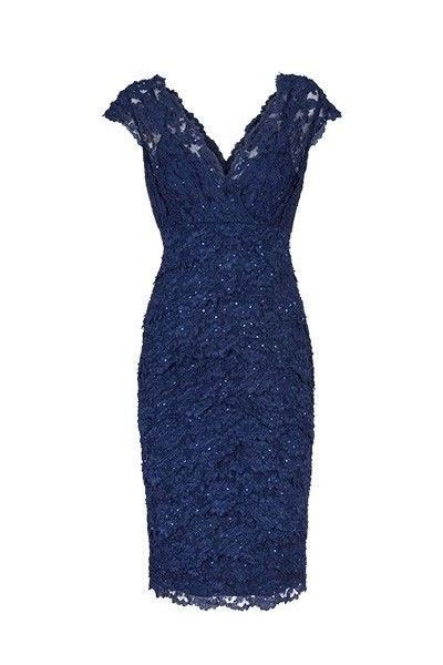 Sexy Homecoming Dresses Marlee Lace V Neck Navy Blue Short Mother Of The Bride Dress DF23435