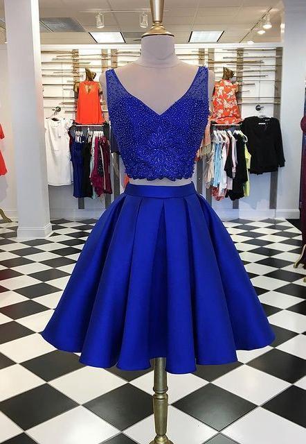 With Beading Top Royal Blue Homecoming Dresses Two Pieces Sydney Dance Dresses CD23948