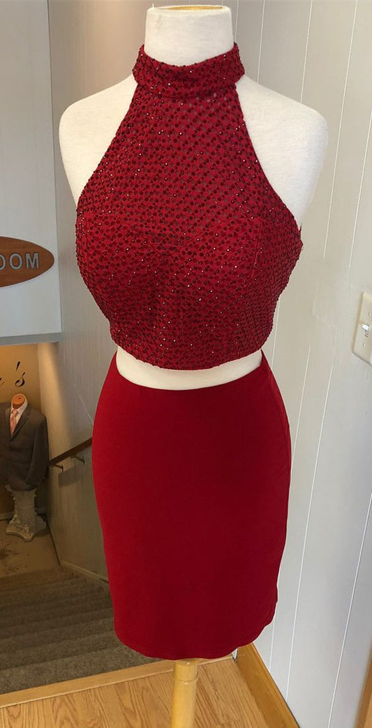 Sexy Two Piece Short Homecoming Dresses Natalya Cocktail Red 2024 Dress CD2593