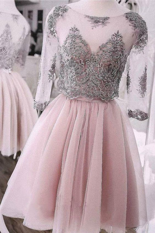 Short Dress Homecoming Dresses Carlee Two Pieces Cocktail Lace Cute Tulle Dresses DF3298