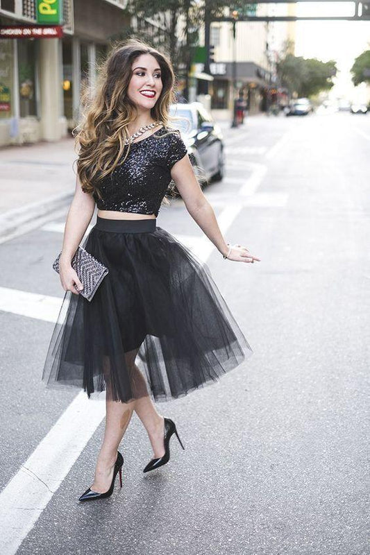 Black Erin Homecoming Dresses Tulle Two Piece CD3743