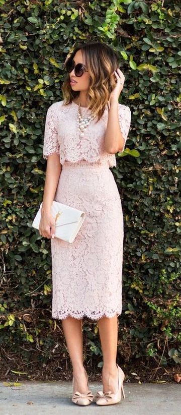 Two Piece Dress Short Sleeves Homecoming Dresses Pink Lace Regina Cocktail Midi DF3759