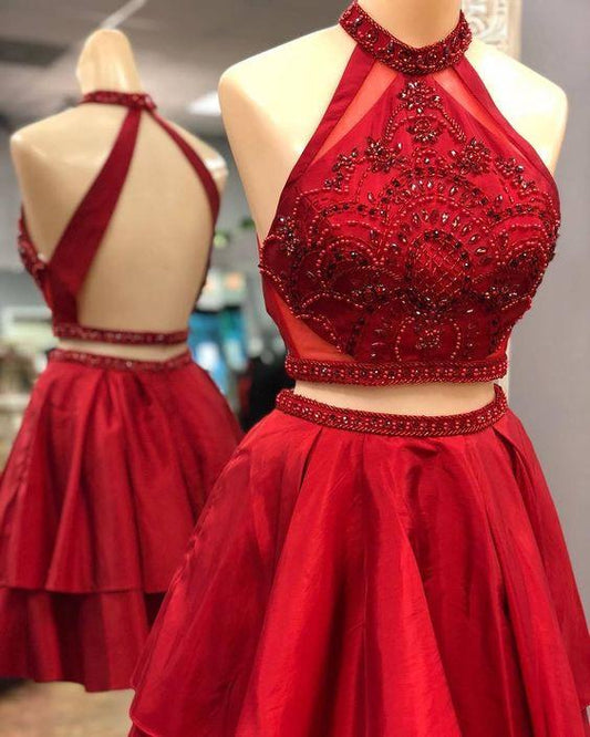 Two Piece Short Red With Backless Yvonne Homecoming Dresses CD4037