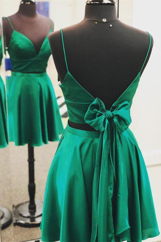 Kennedi Homecoming Dresses Two Piece Green Short With Tie Back CD4295