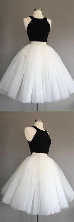 Tulle Halter Knee-Length Homecoming Dresses Ivory Sharon Two Piece Sleeveless CD4612