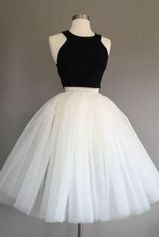 Tulle Halter Knee-Length Homecoming Dresses Ivory Sharon Two Piece Sleeveless CD4612