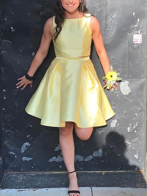 Yellow Two Piece Charming Tania Satin Homecoming Dresses CD747