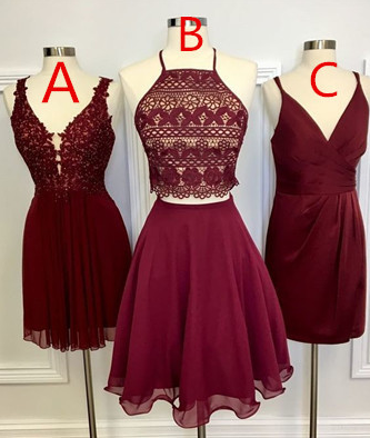 Two Piece Square Knee-Length Burgundy Lace Homecoming Dresses Saniya With CD804