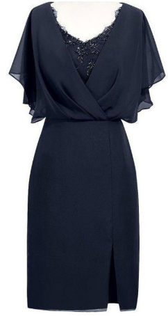 Sheath V-Neck Short Navy Blue Chiffon Homecoming Dresses Britney Mother Of The Bride With Beading DF821