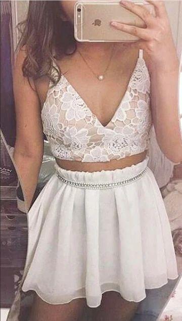 Two Piece Lace Homecoming Dresses Valery Party Dress CD8951