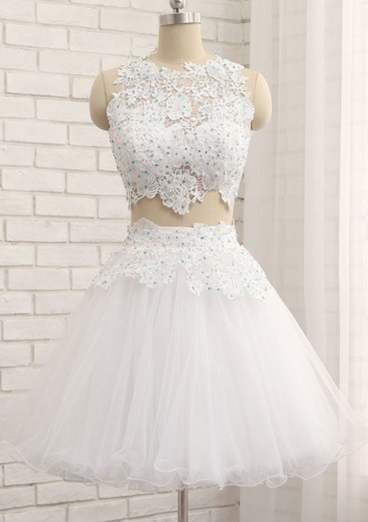 Homecoming Dresses Lace Aubrie Two Pieces White Tulle Short Dress CD931