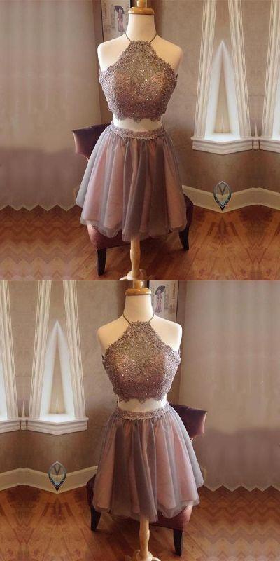 2024 Crop Top Pleated Tulle Aurora Lace Homecoming Dresses Two Piece CD96