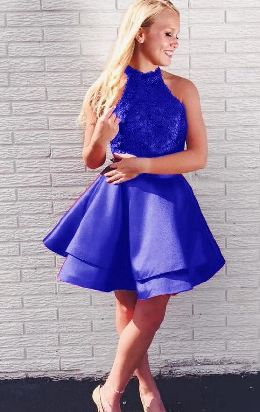 Homecoming Dresses Satin Lana Lace Backless Top Two Piece CD9631