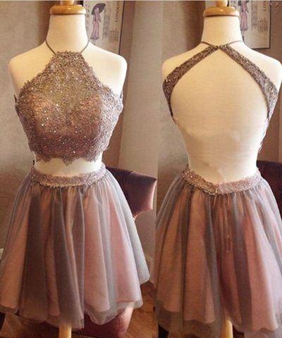 2024 Crop Top Pleated Tulle Aurora Lace Homecoming Dresses Two Piece CD96