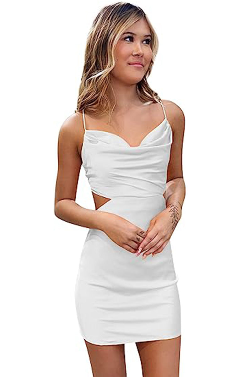 Cute Cowl Neck Silk Satin Short Homecoming Dresses