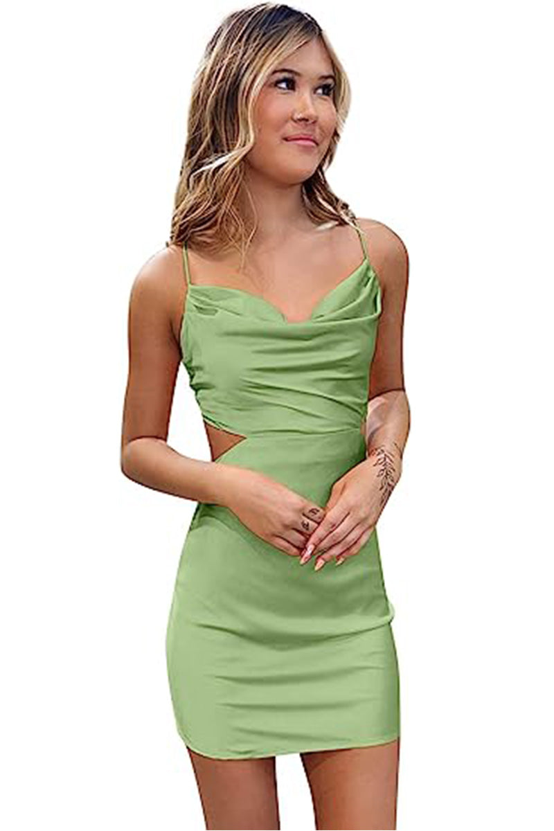 Cute Cowl Neck Silk Satin Short Homecoming Dresses