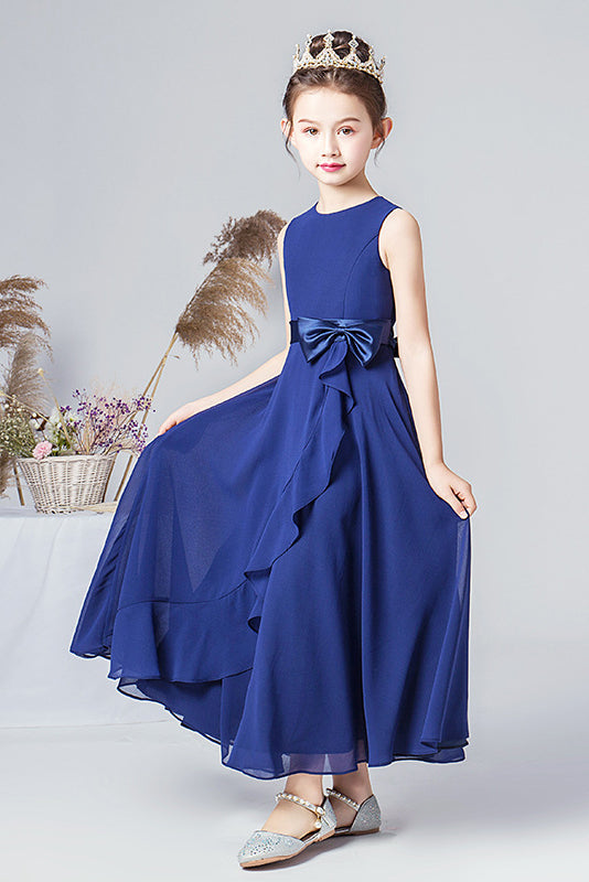 Dark Blue Sleeveless Chiffon Ruffles Flower Girl Dresses