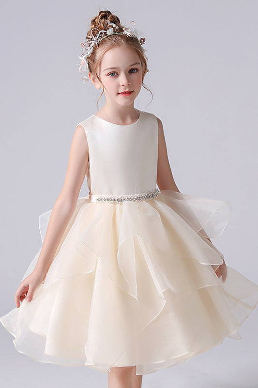 Cute A Line Sleeveless Short Flower Girl Dresses With Beading Waist