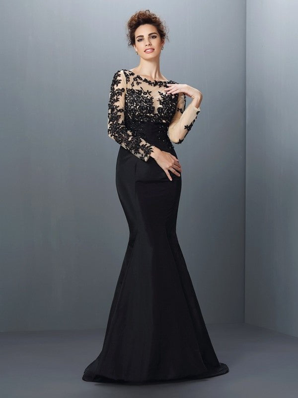 Trumpet/Mermaid Bateau Applique Long Sleeves Long Taffeta Mother of the Bride Dresses DFP0007089