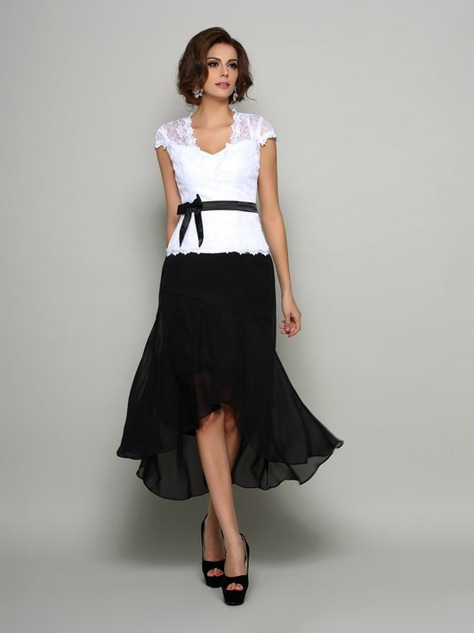 A-Line/Princess V-neck Sash/Ribbon/Belt Sleeveless High Low Chiffon Mother of the Bride Dresses DFP0007234