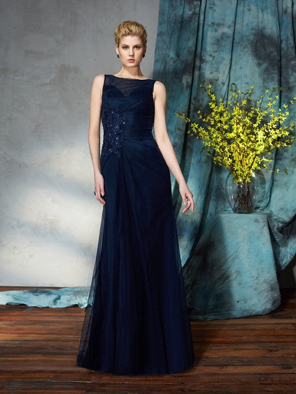 Sheath/Column Bateau Applique Sleeveless Long Net Mother of the Bride Dresses DFP0007349