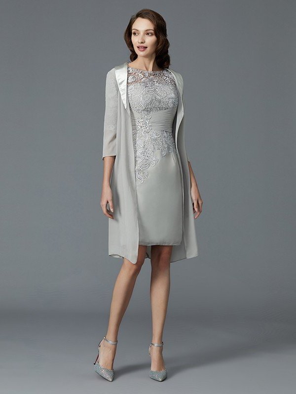 Sheath/Column Scoop 1/2 Sleeves Chiffon Short/Mini Mother of the Bride Dresses DFP0007163