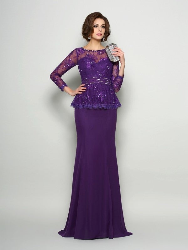 Trumpet/Mermaid Scoop Beading Long Sleeves Long Chiffon Mother of the Bride Dresses DFP0007242