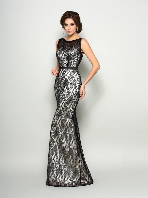 Trumpet/Mermaid Bateau Lace Sleeveless Long Elastic Woven Satin Mother of the Bride Dresses DFP0007255