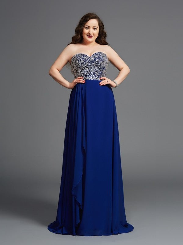 A-Line/Princess Sweetheart Rhinestone Sleeveless Long Chiffon Plus Size Dresses DFP0003685