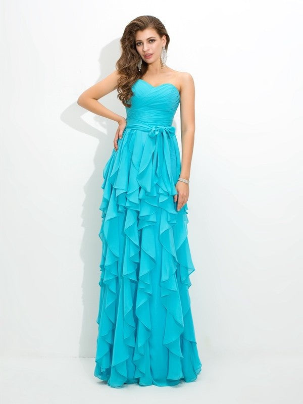 A-Line/Princess Sweetheart Layers Sleeveless Long Chiffon Bridesmaid Dresses DFP0005233