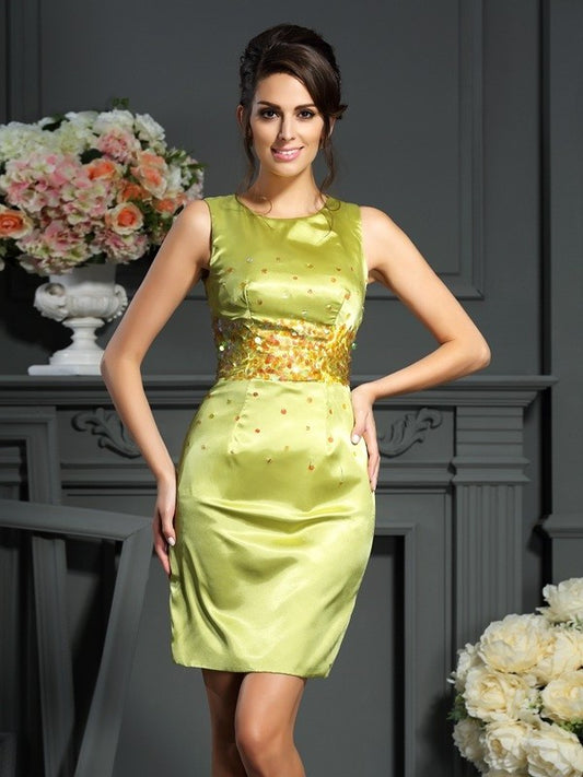 Sheath/Column Scoop Beading Sleeveless Short Silk like Satin Mother of the Bride Dresses DFP0007457