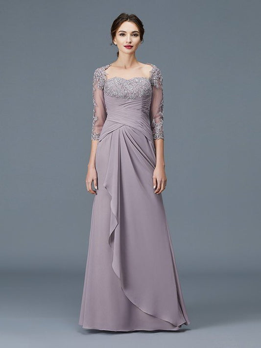 Sheath/Column 3/4 Sleeves Sweetheart Ruffles Chiffon Floor-Length Mother of the Bride Dresses DFP0007059