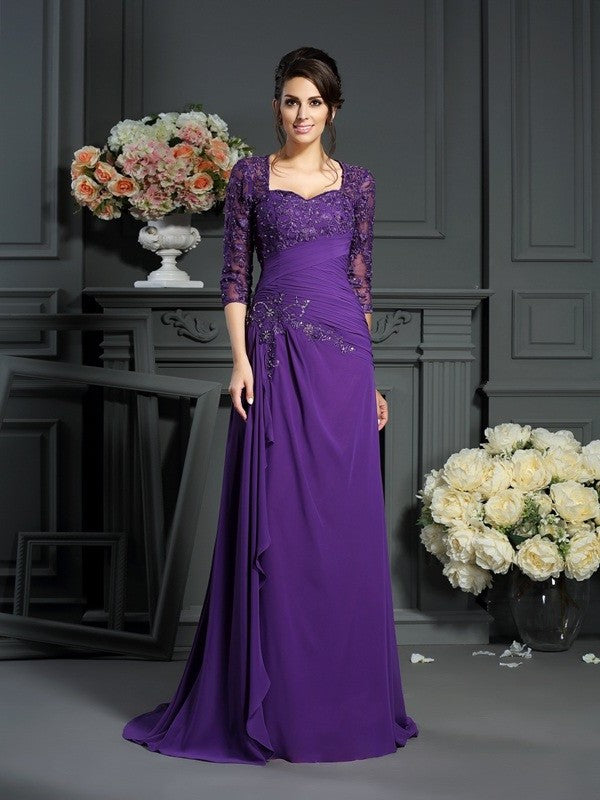 A-Line/Princess Sweetheart Applique 1/2 Sleeves Long Chiffon Mother of the Bride Dresses DFP0007133