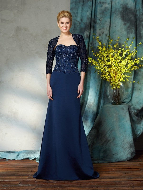 Sheath/Column Sweetheart Sequin Sleeveless Long Satin Mother of the Bride Dresses DFP0007388